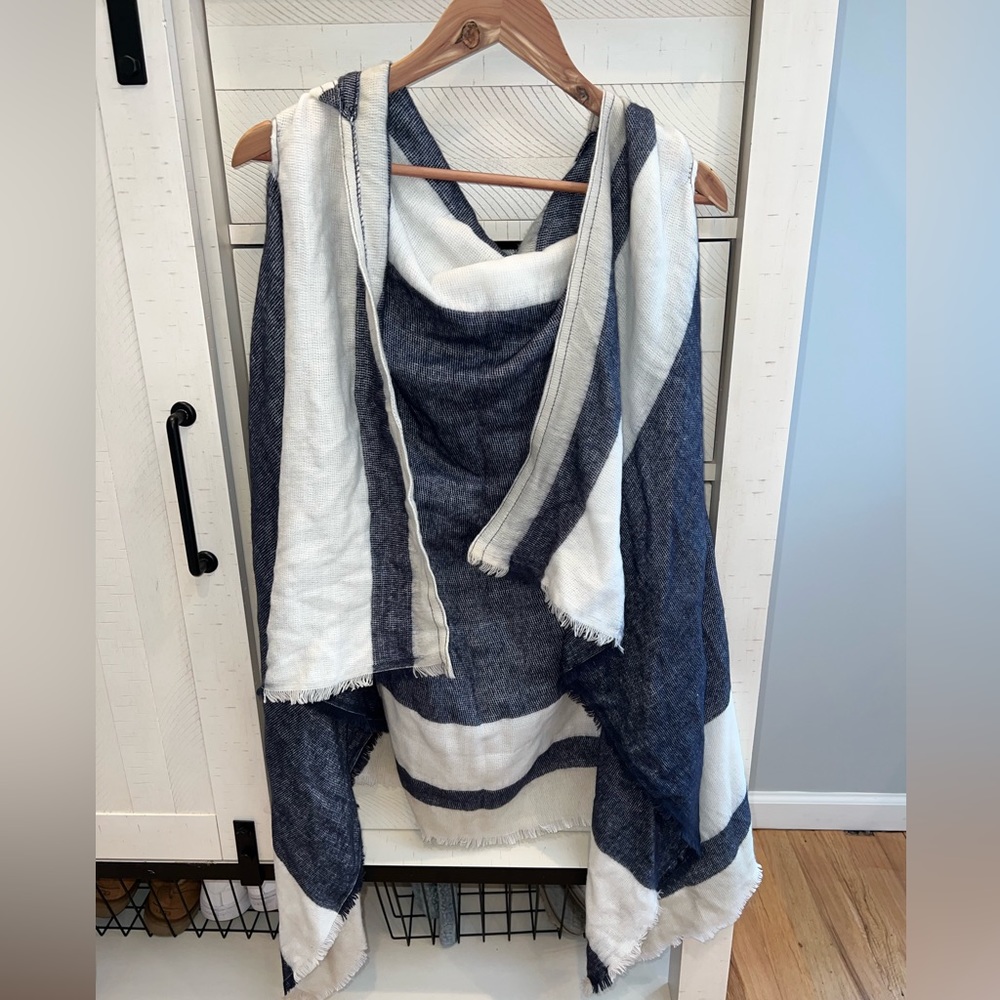 Francesca's - Blue & White Striped Oversized Sleeveless Cardigan
